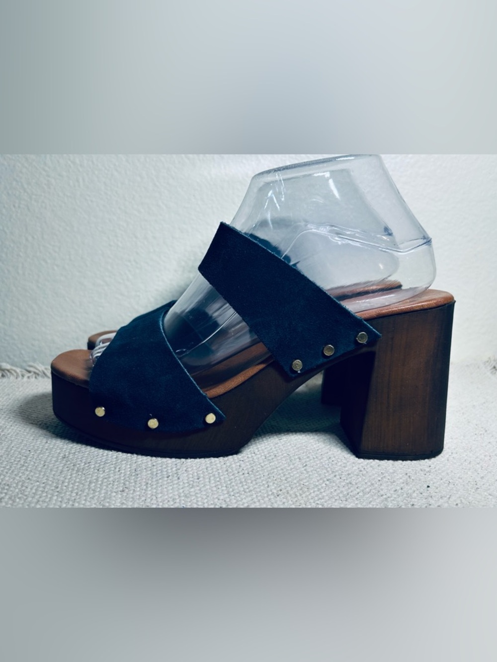 Navy Double-Strap Platform Mule Clogs - Picture 4 of 12